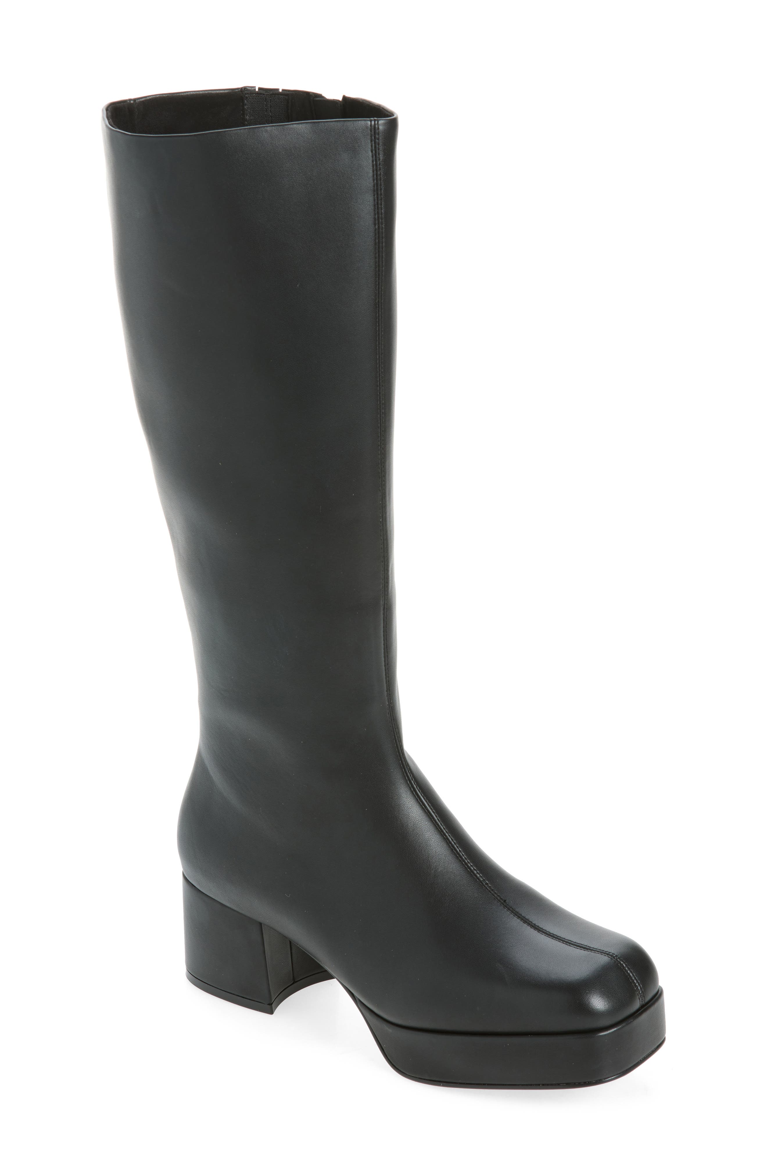 Capacity Faux Leather Knee High Boot, Main, color, BLACK