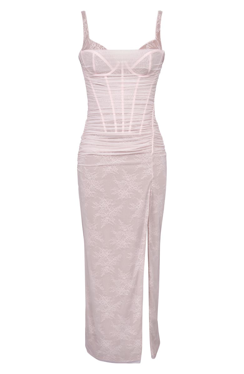 HOUSE OF CB Lini Ruched Lace Sleeveless Mesh Gown, Alternate, color, Baby Pink