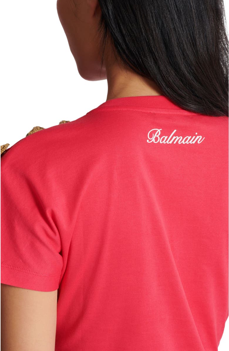 Balmain Draped T-shirt with buttons, Alternate, color, Pink