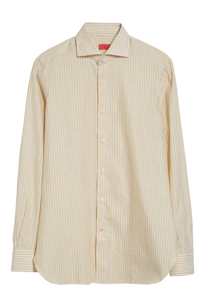 Stripe Cotton & Linen Button-Up Shirt, Alternate, color, WHITE/ YELLOW
