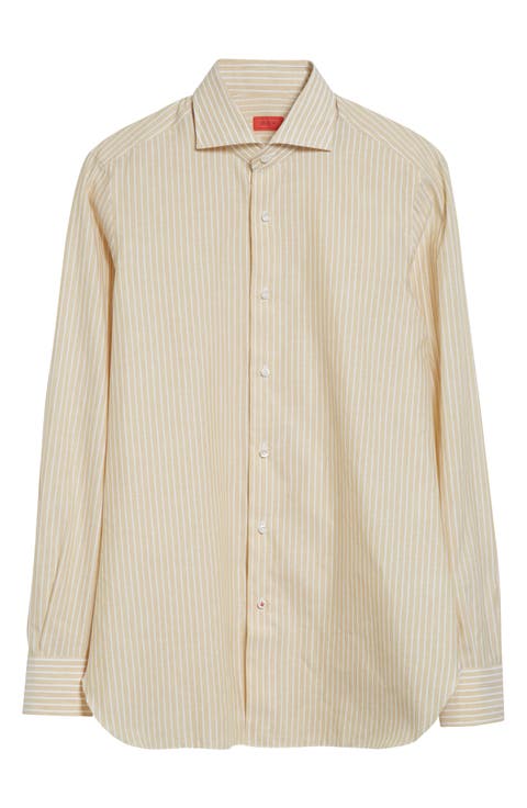 Stripe Cotton 
Linen Button-Up Shirt
