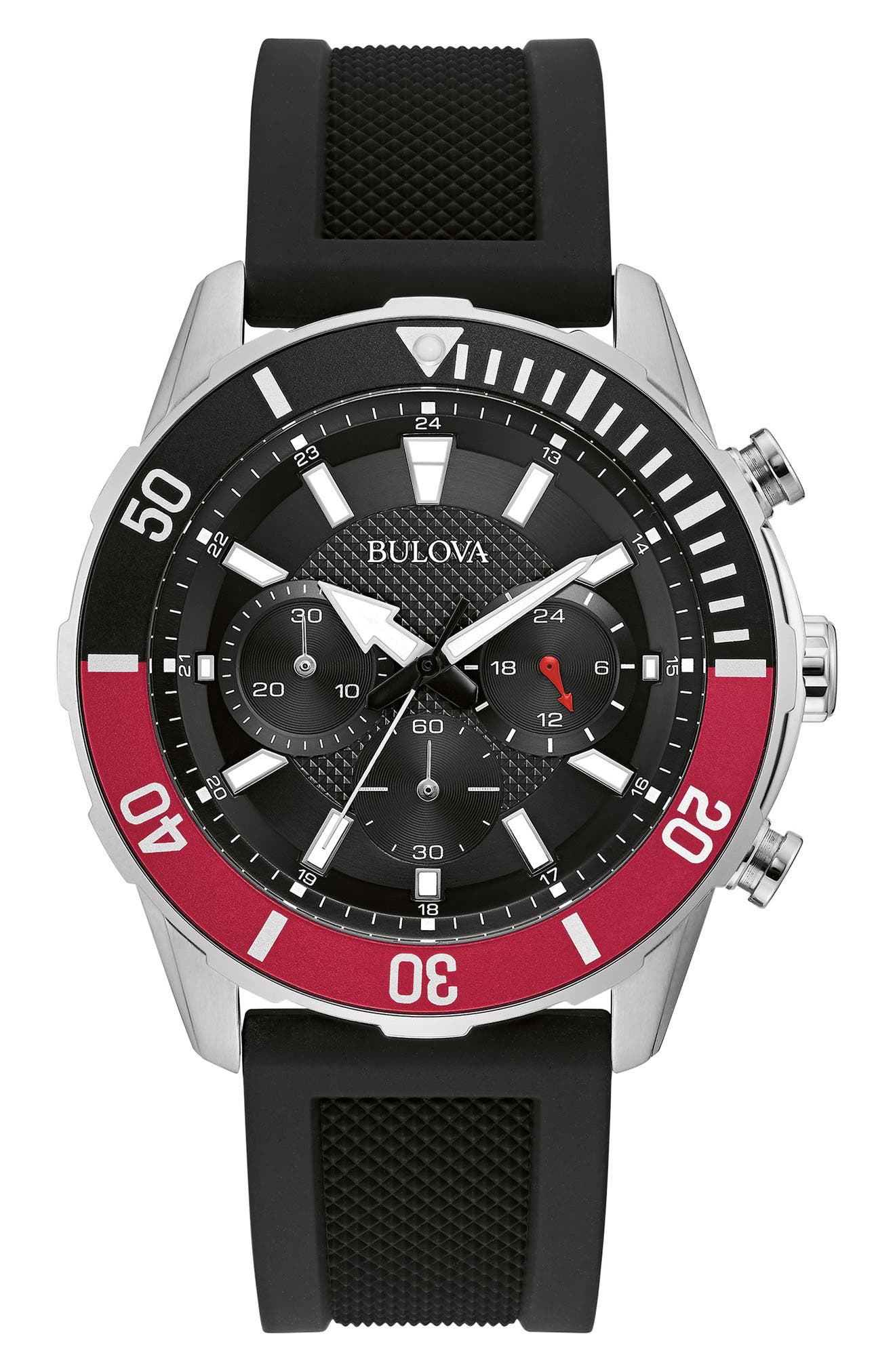 BULOVA 44mm Chronograph Silicone Strap Watch