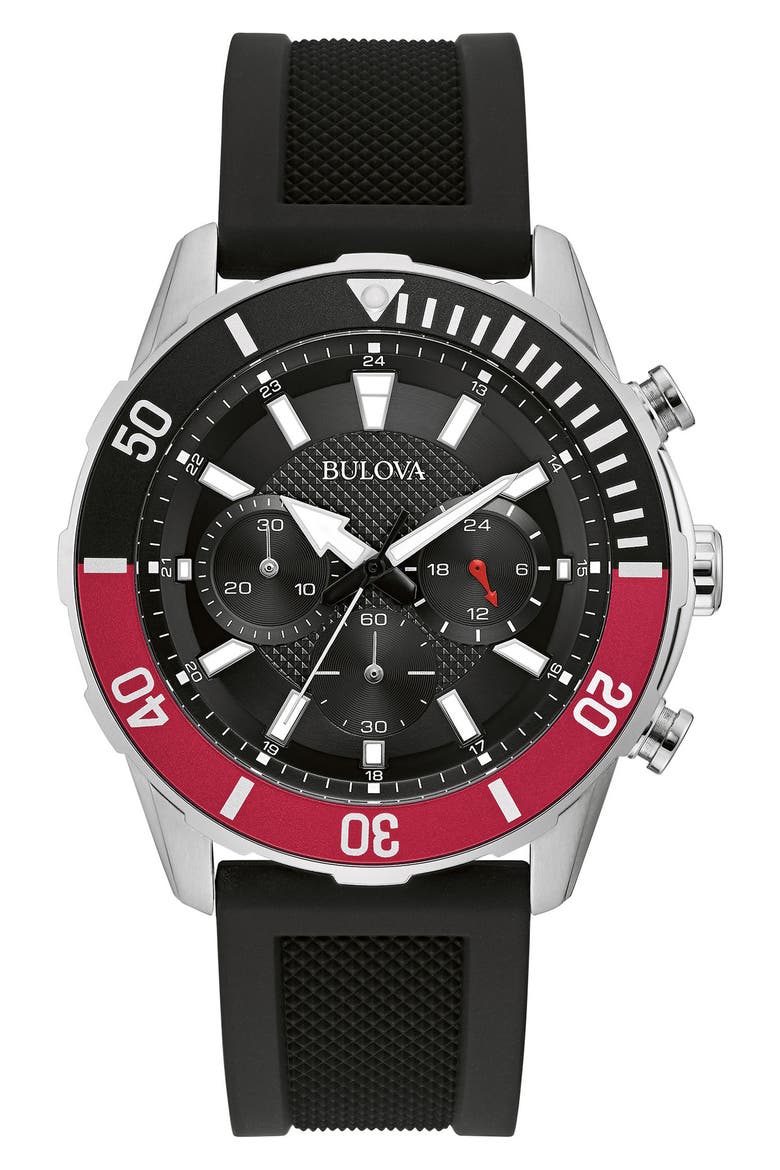 44mm Chronograph Silicone Strap Watch, Main, color, BLACK