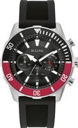 BULOVA 44mm Chronograph Silicone Strap Watch