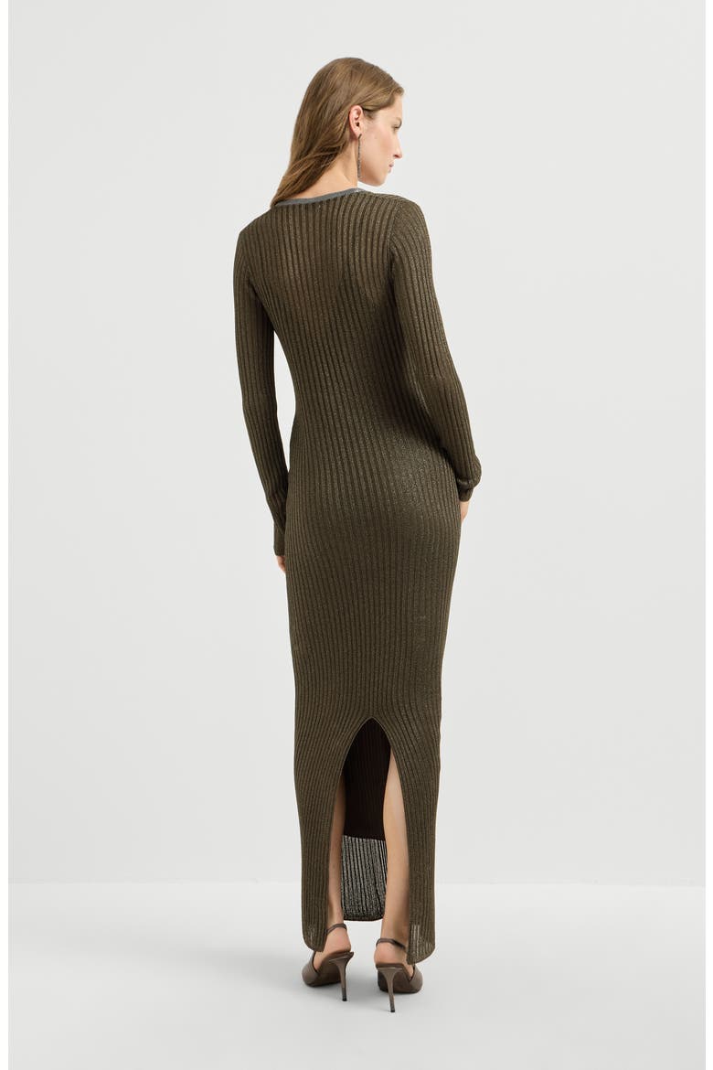 Sparkling rib knit dress with precious collar, Alternate, color, Coffee