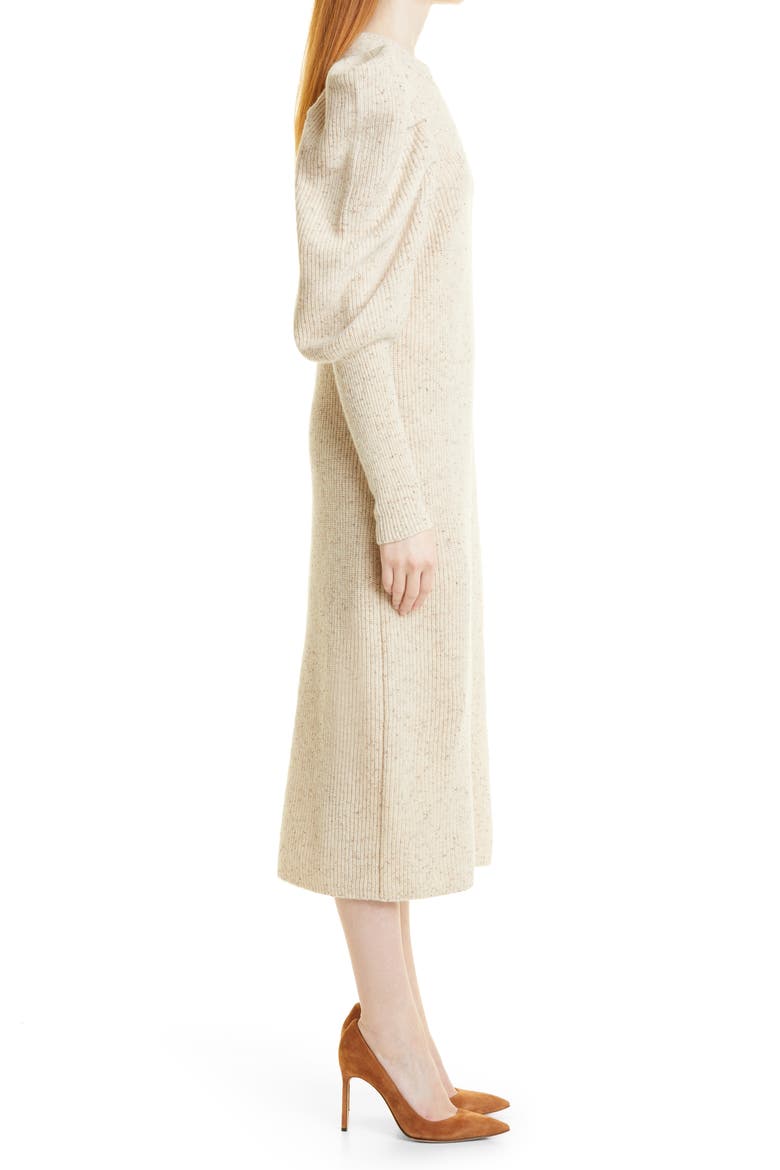 Marnia Puff Sleeve Wool Blend Midi Sweater Dress, Alternate, color, CAMEL