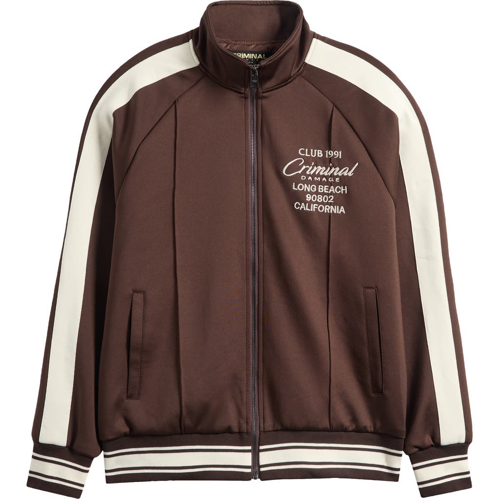 Criminal Damage Pintuck Track Jacket In Brown