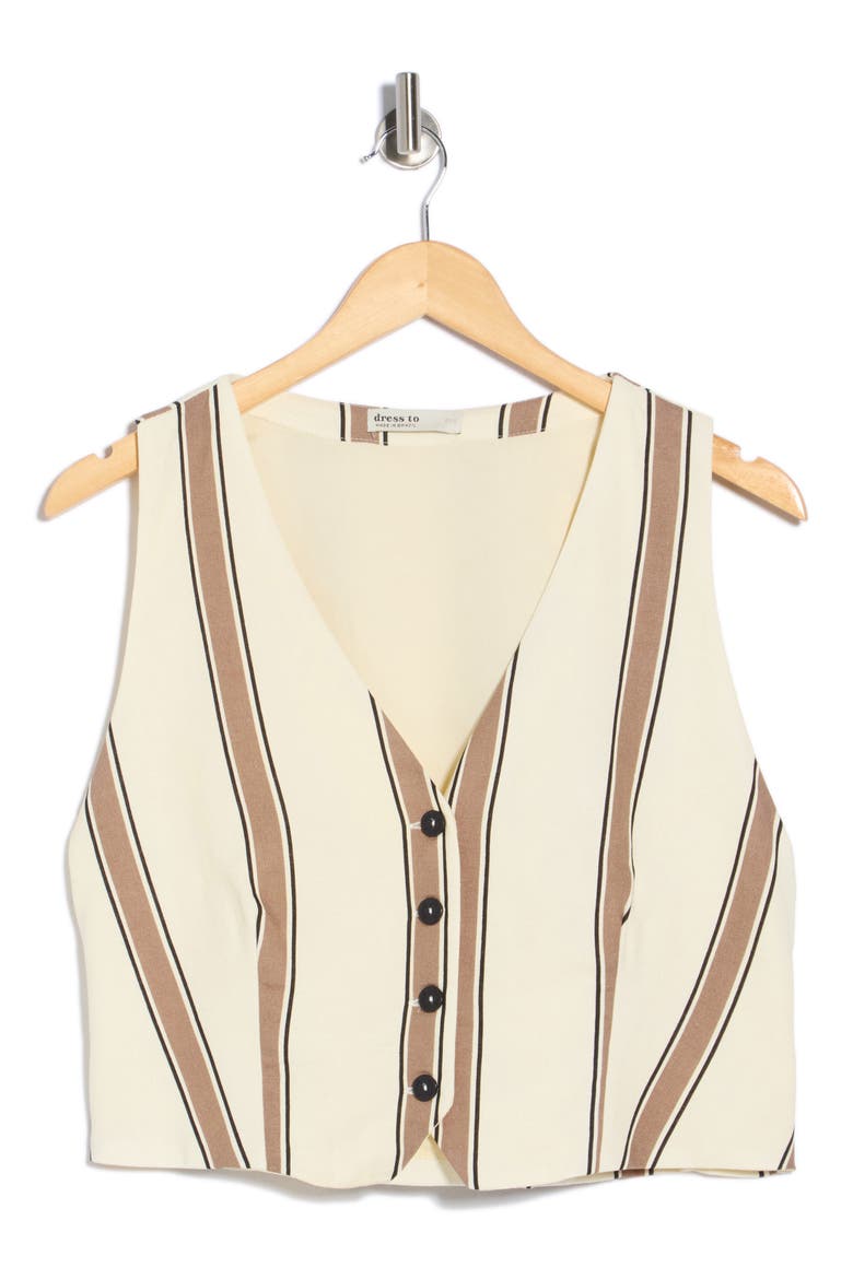 V-Neck Stripe Vest, Alternate, color, BEIGE PARQUE STRIPES