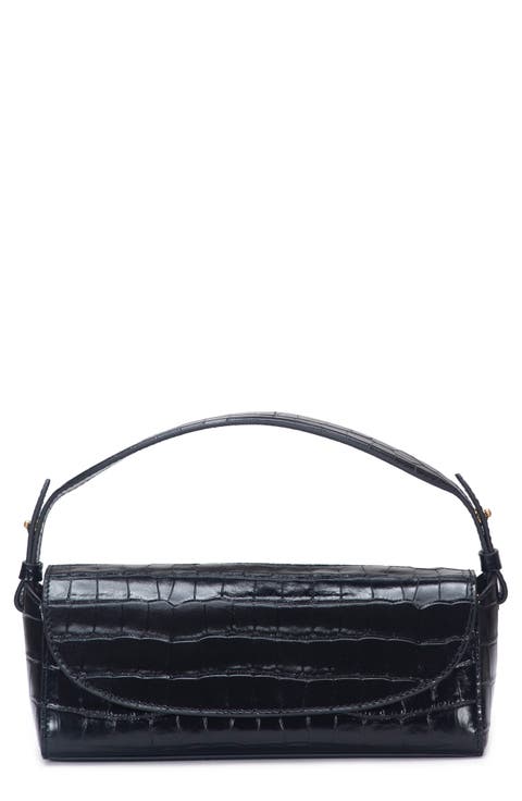 Mini Sabrina Croc Embossed Leather Top Handle Bag
