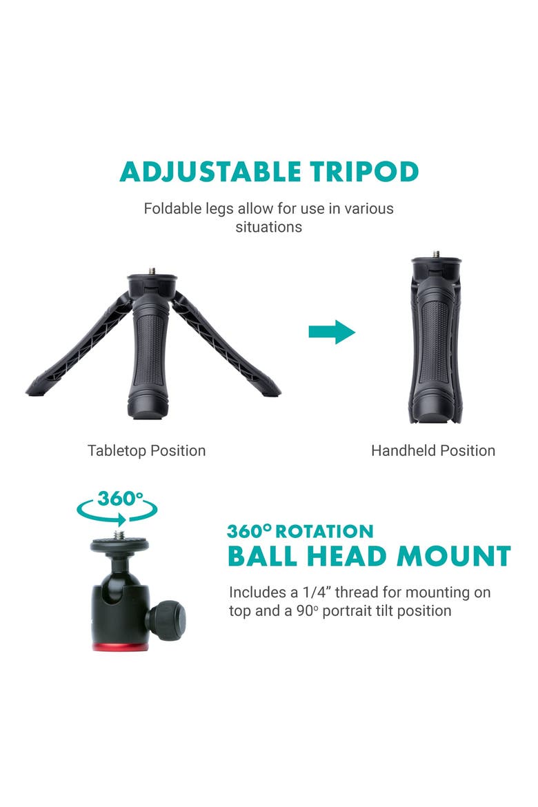 uVlogger Kit for Android with Light, Mic, Phone Mount, Tripod, Alternate, color, Black