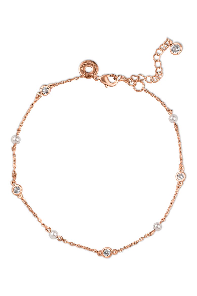 CZ & Mother-of-Pearl Station Anklet, Main, color, WHITE / CLEAR/ ROSE GOLD