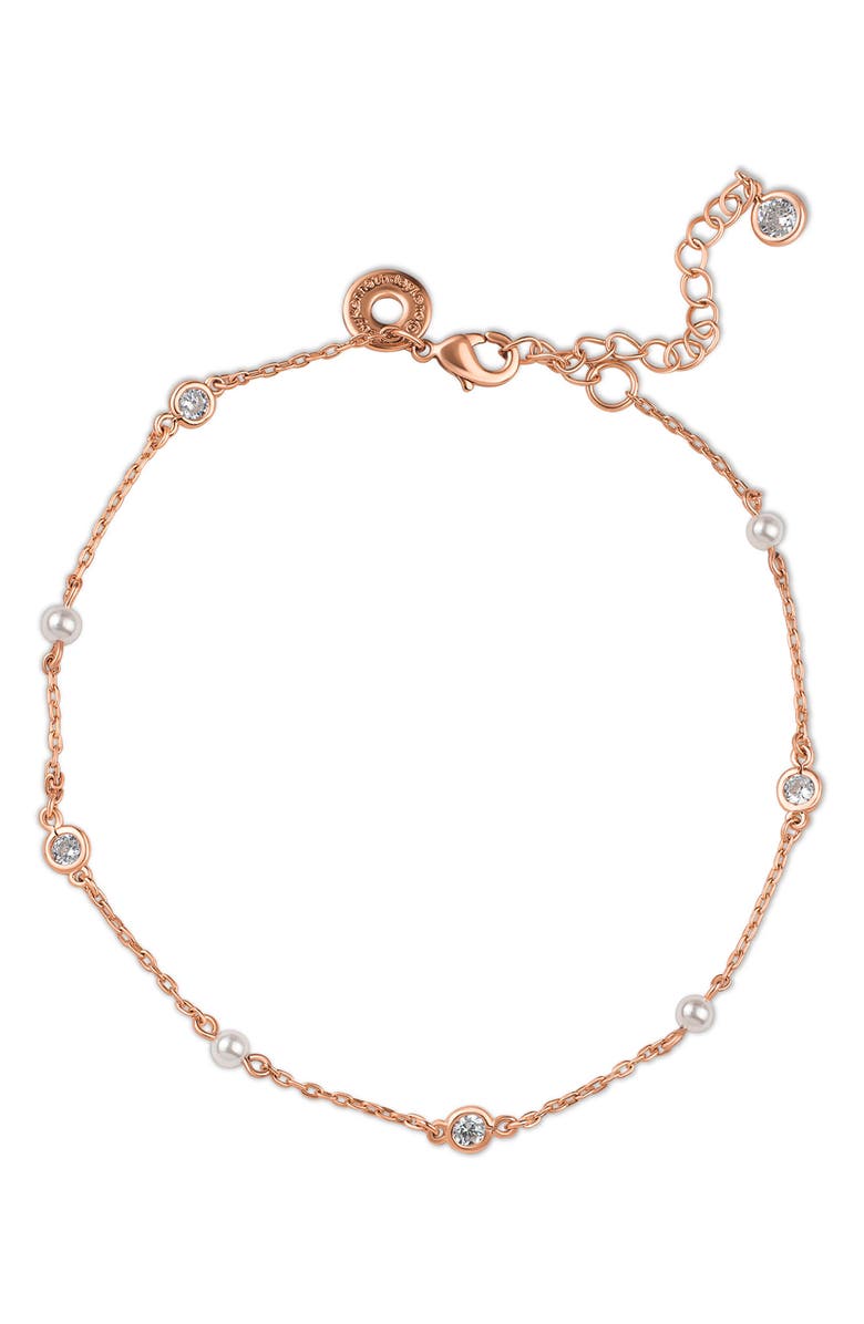 CZ by Kenneth Jay Lane CZ & Mother-of-Pearl Station Anklet, Main, color, White / Clear/ Rose Gold