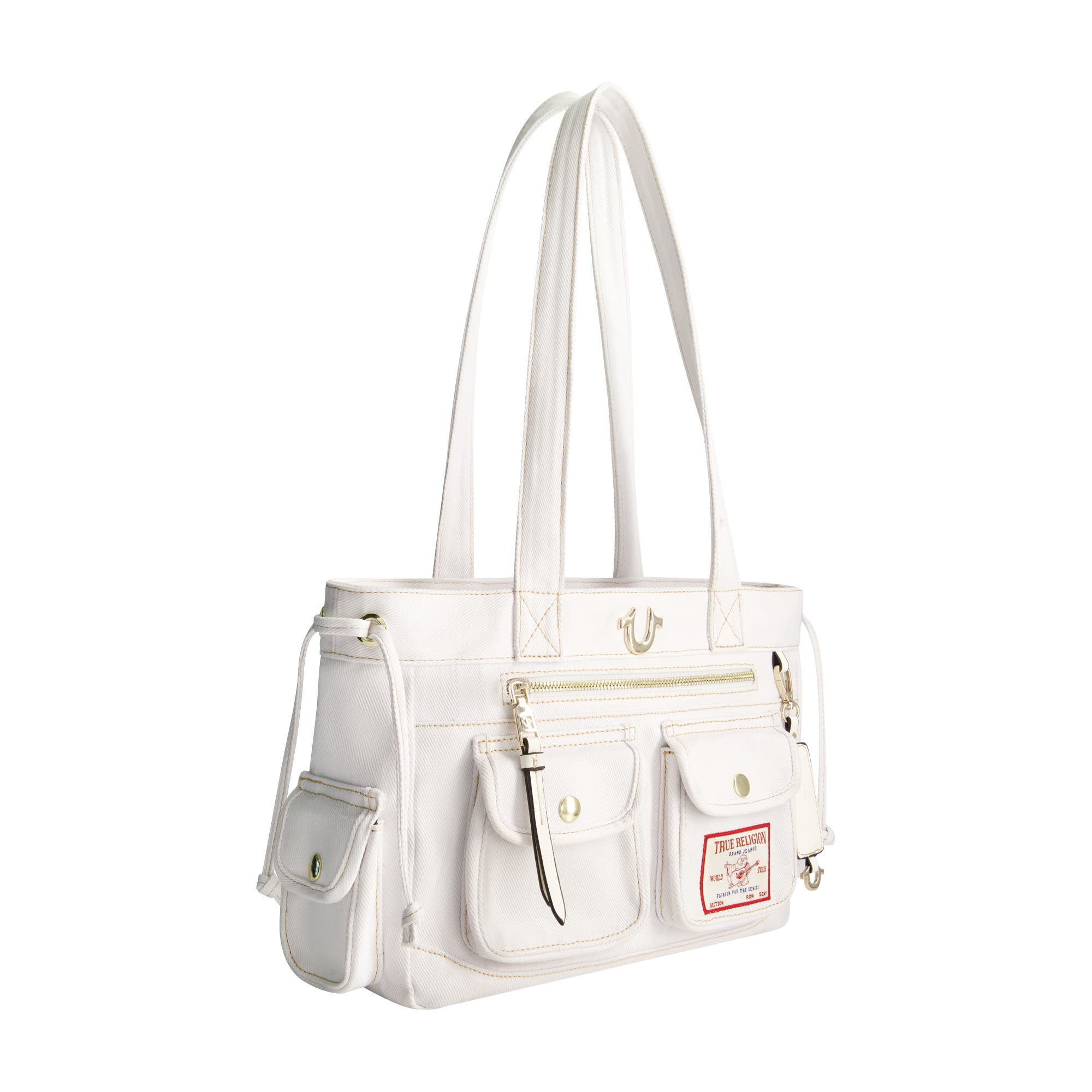True Religion Multi-Pocket Denim Tote, Alternate, color, White