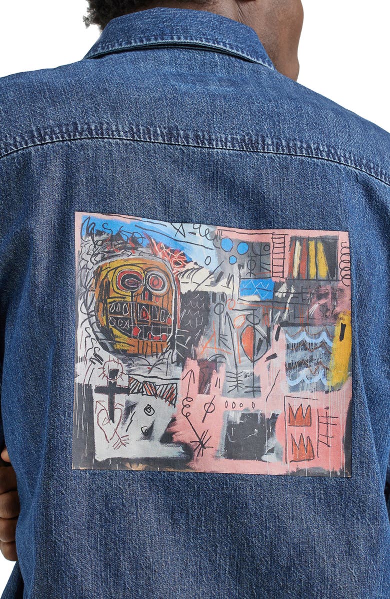 Lee x Basquiat Denim Graphic Half Placket Shirt, Alternate, color, 