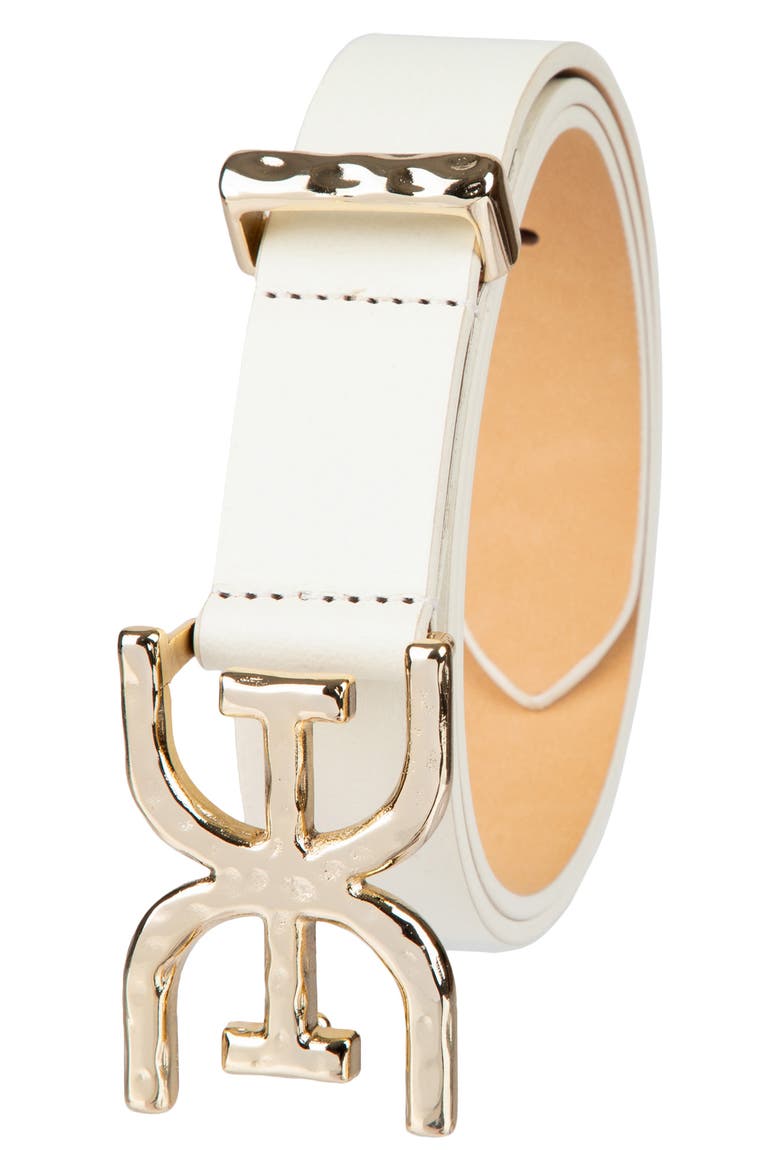 Hammered Logo Buckle Belt, Alternate, color, IVORY