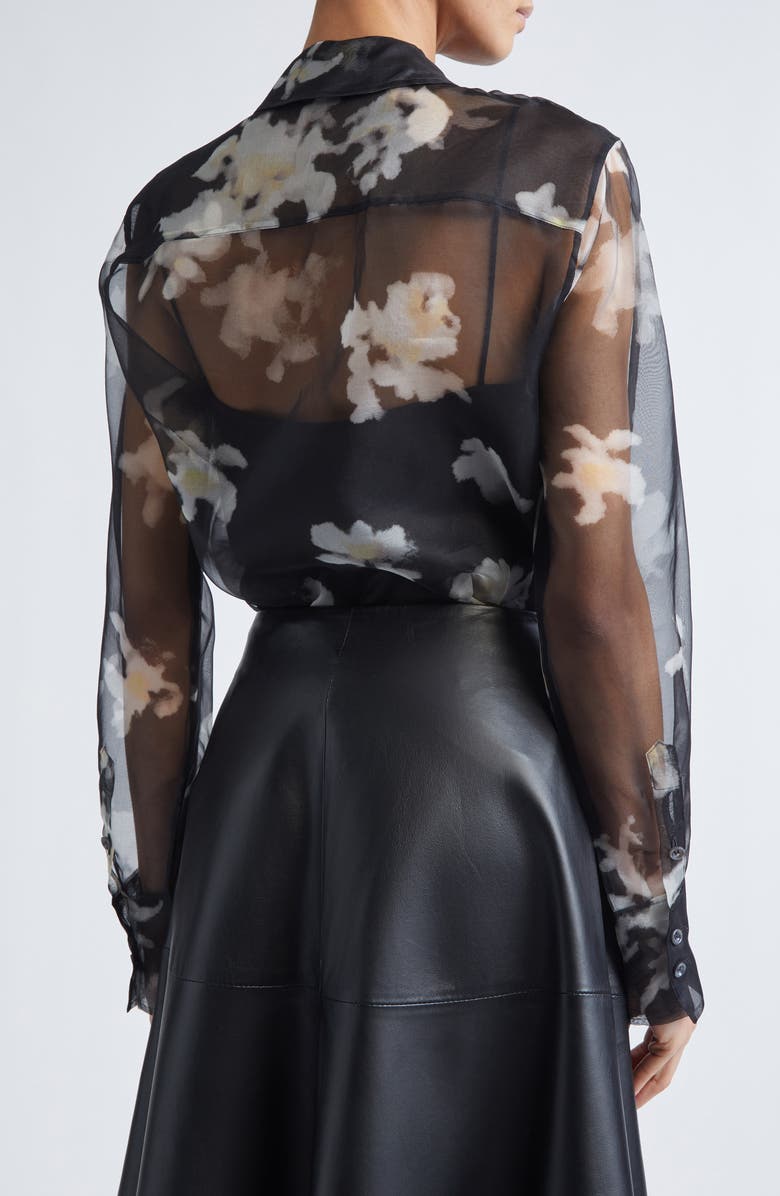 Altuzarra Chika Floral Print Sheer Silk Organza Button-Up Shirt, Alternate, color, Black Inky Flowers
