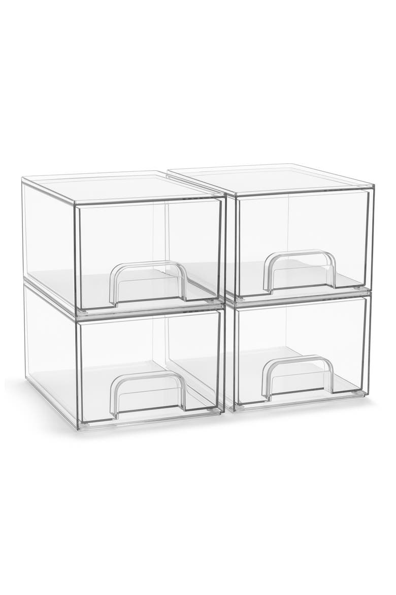 4-Pack Stackable Clear Storage Bins, Main, color, CLEAR