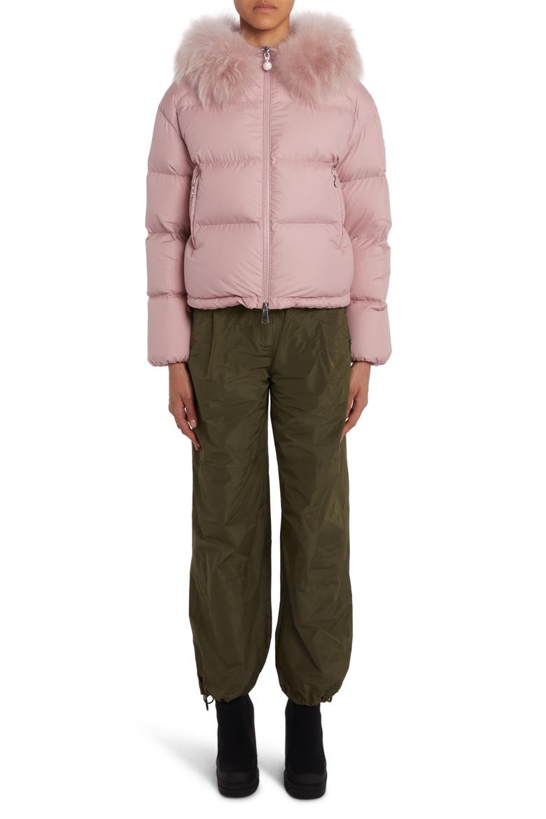 Mino Quilted Down Jacket with Removable Genuine Shearling Trim, Alternate, color, PINK