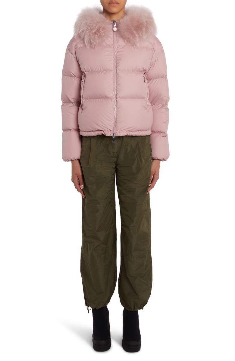 Moncler Mino Quilted Down Jacket with Removable Genuine Shearling Trim, Alternate, color, Pink