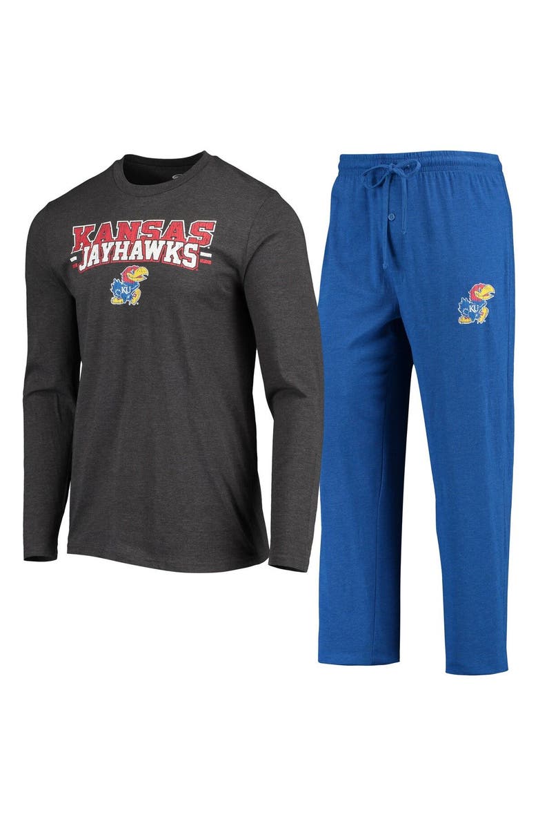 CONCEPTS SPORT Men's Concepts Sport Royal/Heathered Charcoal Kansas Jayhawks Meter Long Sleeve T-Shirt & Pants Sleep Set, Main, color, 
