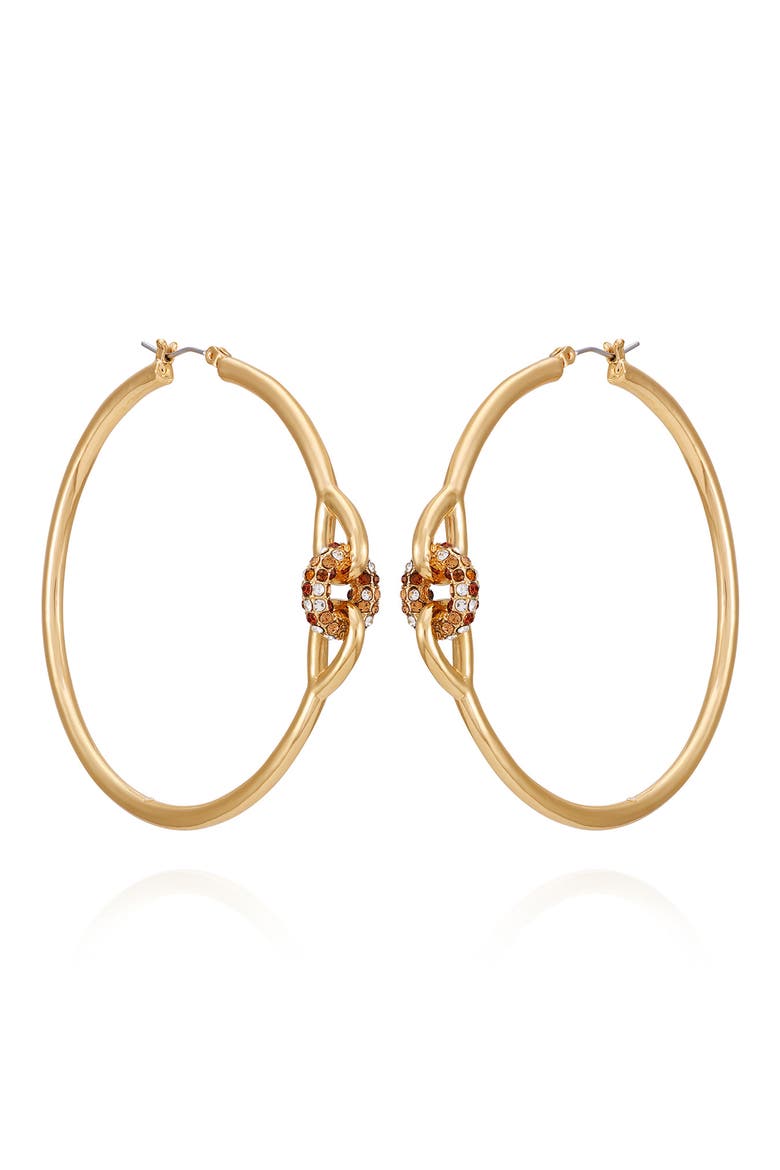 62mm Crystal Link Hoop Earrings, Main, color, GOLD TONE