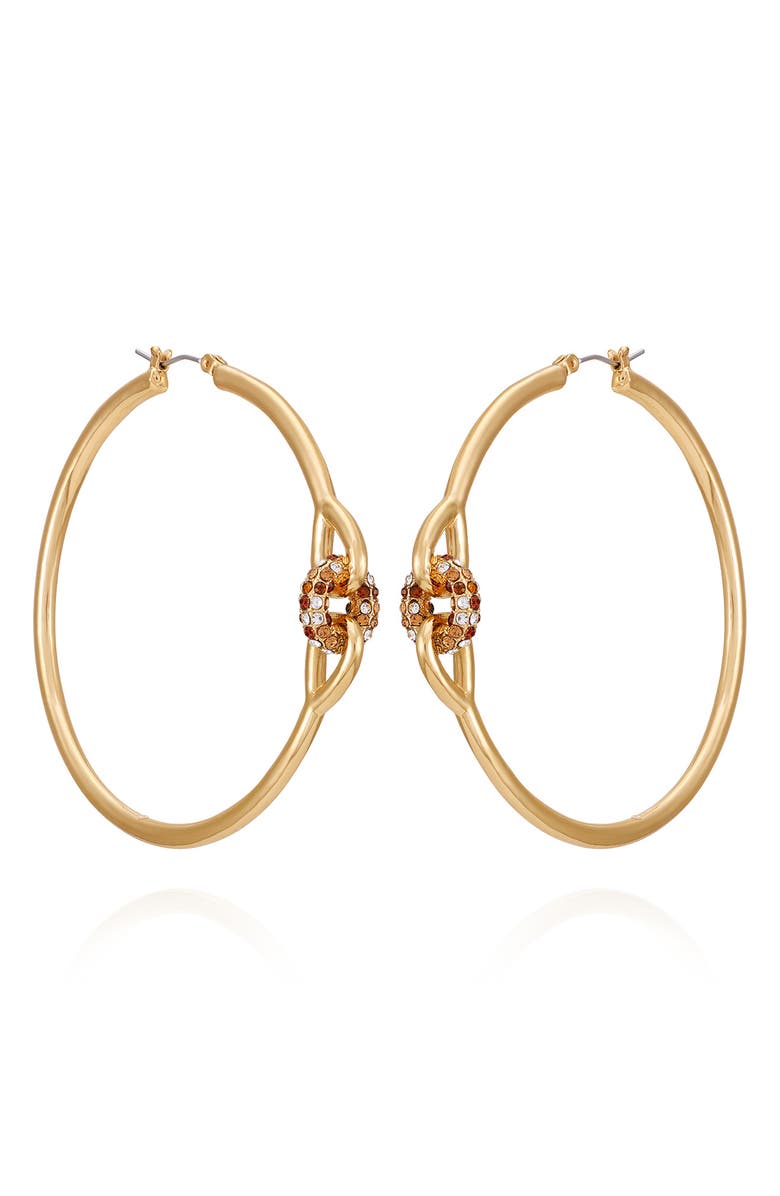 Vince Camuto 62mm Crystal Link Hoop Earrings, Main, color, Gold Tone