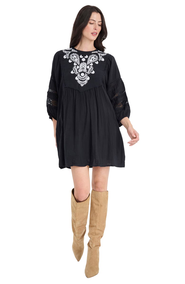 The Good Journey Lace & Embroidery Minidress, Alternate, color, Black