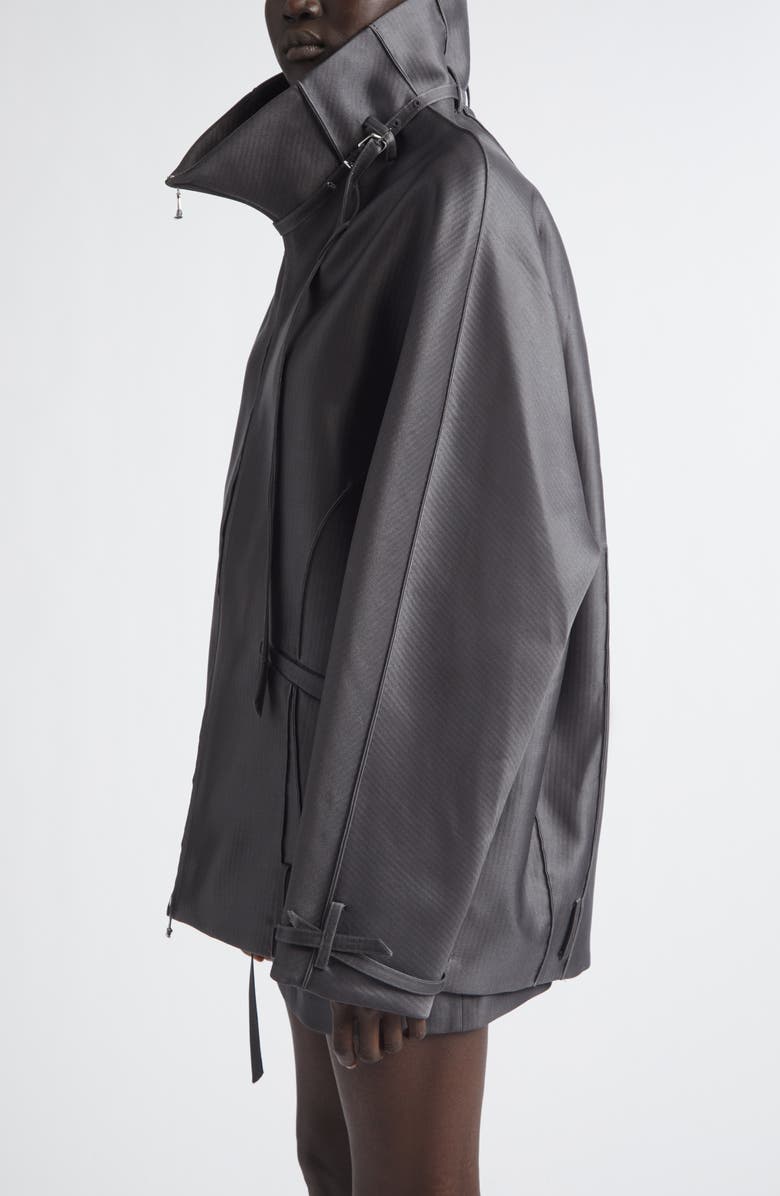 GRACE LING Beltled Collar Wool & Silk Cocoon Coat, Alternate, color, Dark Grey
