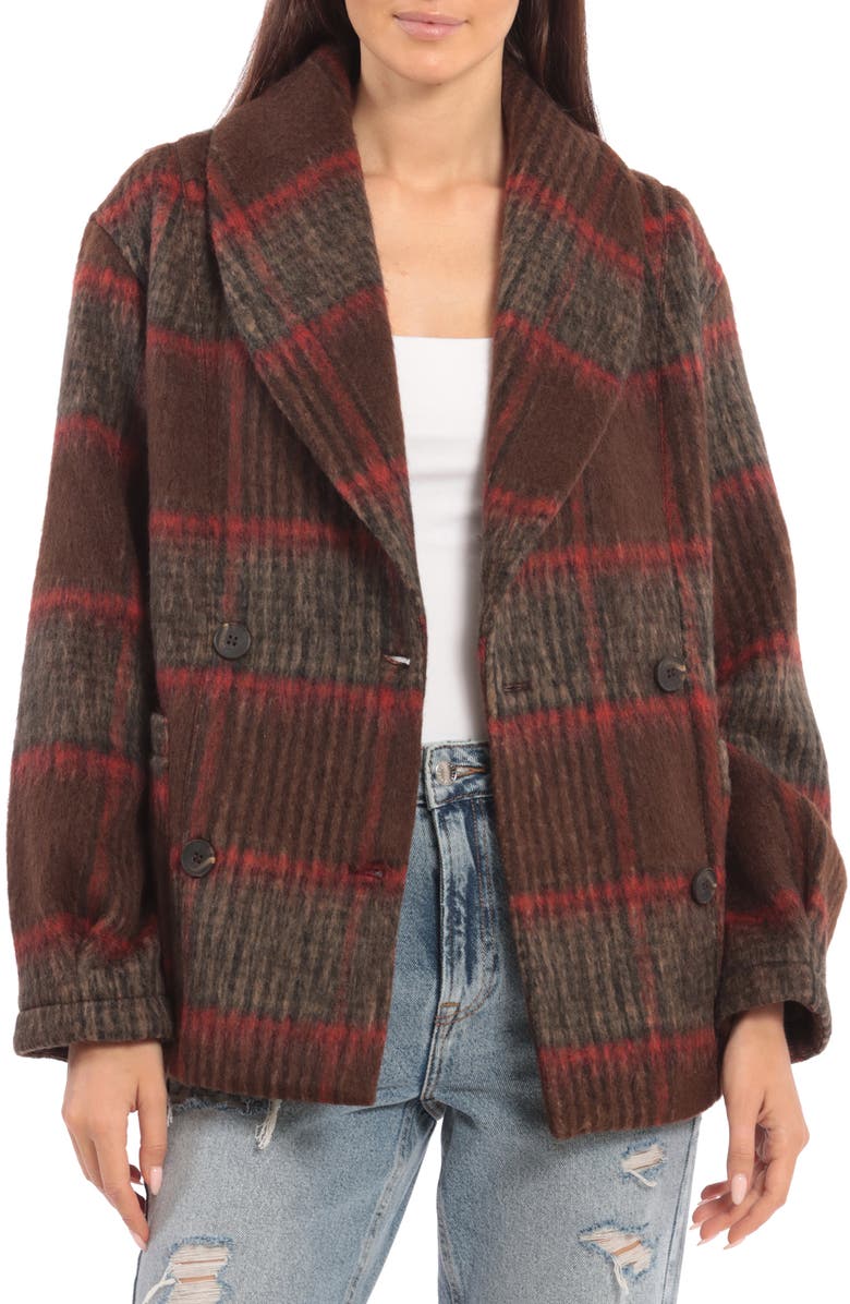Avec Les Filles Plaid Shawl Collar Double Breasted Jacket, Main, color, 