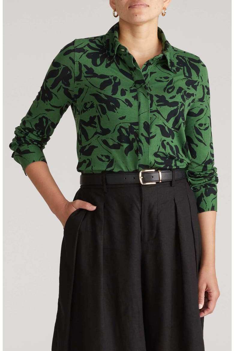 Elbe Button-Up Shirt, Main, color, GREEN SGRAFITTO PRIN