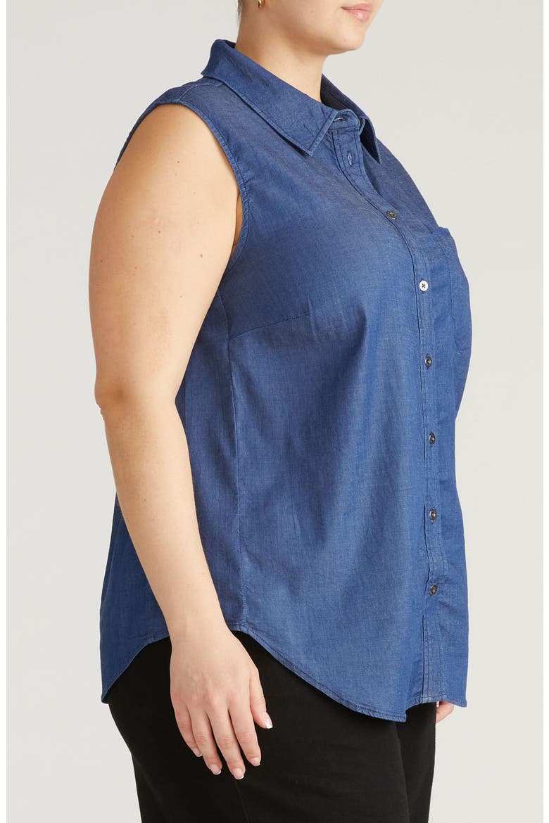 Perfect Sleeveless Chambray Shirt, Alternate, color, MIDNIGHT BLUE