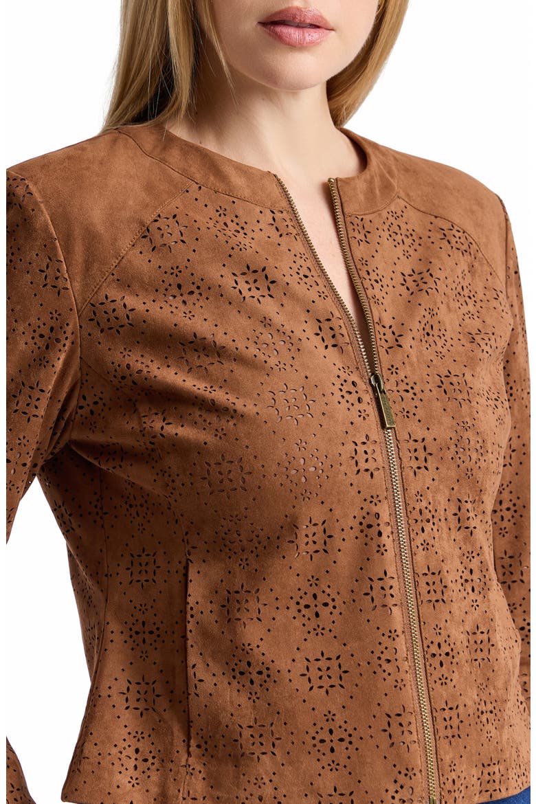 Eyelet Faux Suede Jacket, Alternate, color, SADDLE