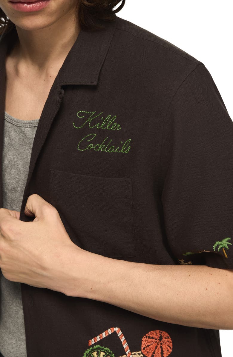 Lucky Brand Embroidered Cotton Camp Shirt, Alternate, color, Pirate Black