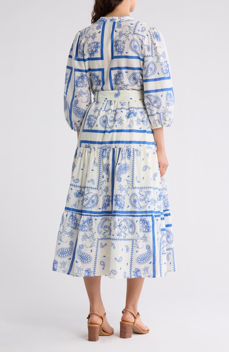 Ellen Tracy Bandana Print Belted Tiered Cotton Shirtdress, Alternate, color, 