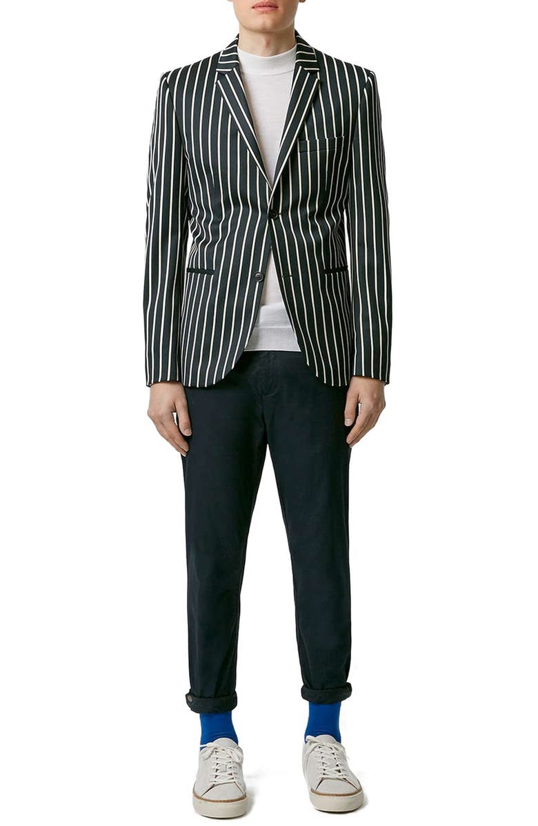 Topman Skinny Fit Stripe Blazer, Alternate, color,