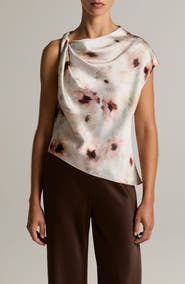 Vince Watercolor Floral Twist Shoulder Top
