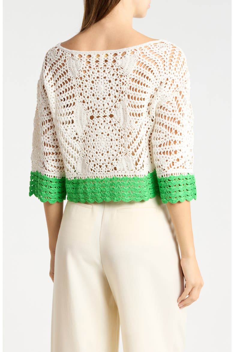 Kristina Openwork Top, Alternate, color, IVORY/TROPIC GREEN COLORBLOCK