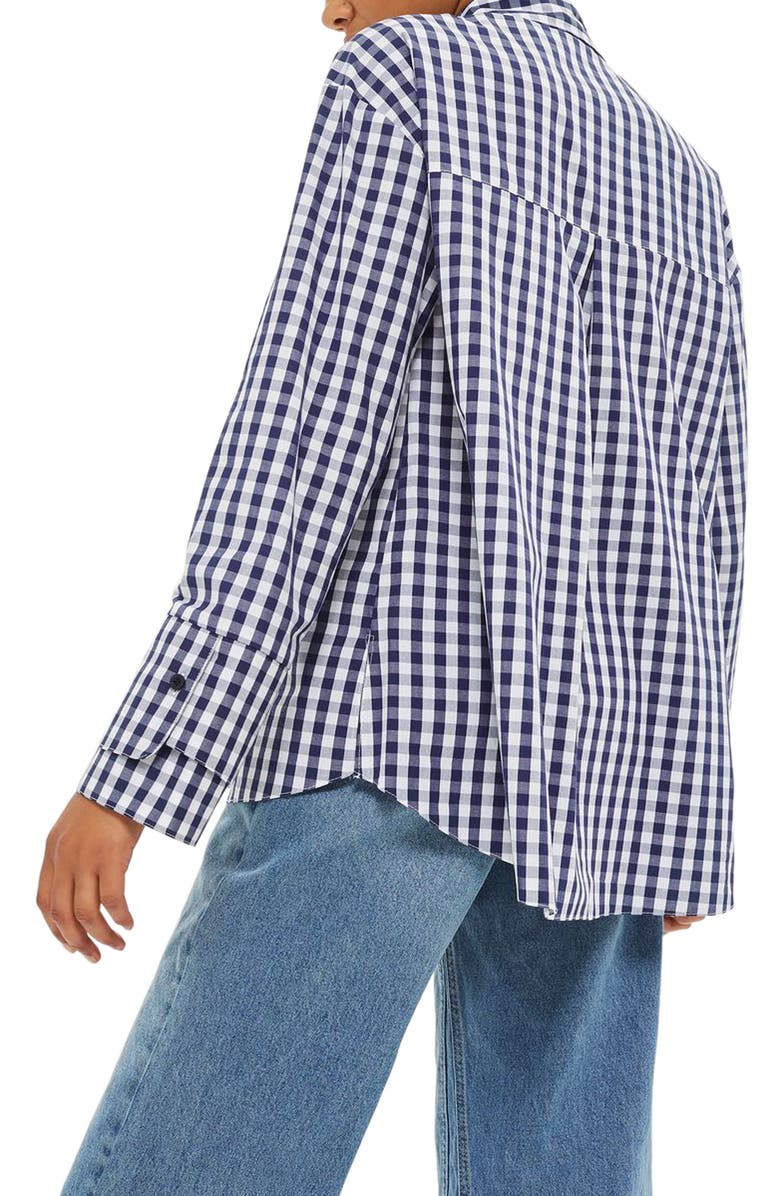 Topshop Double Cuff Gingham Shirt, Alternate, color, 