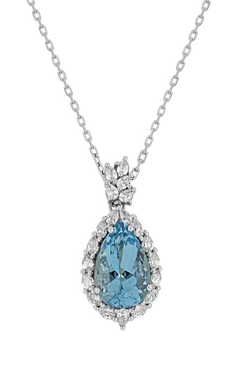 Aquamarine & Diamond Teardrop Pendant Necklace