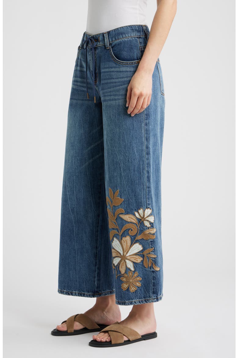 Flower Appliqué High Waist Wide Leg Jeans, Alternate, color, MID BLUE ARTISANAL