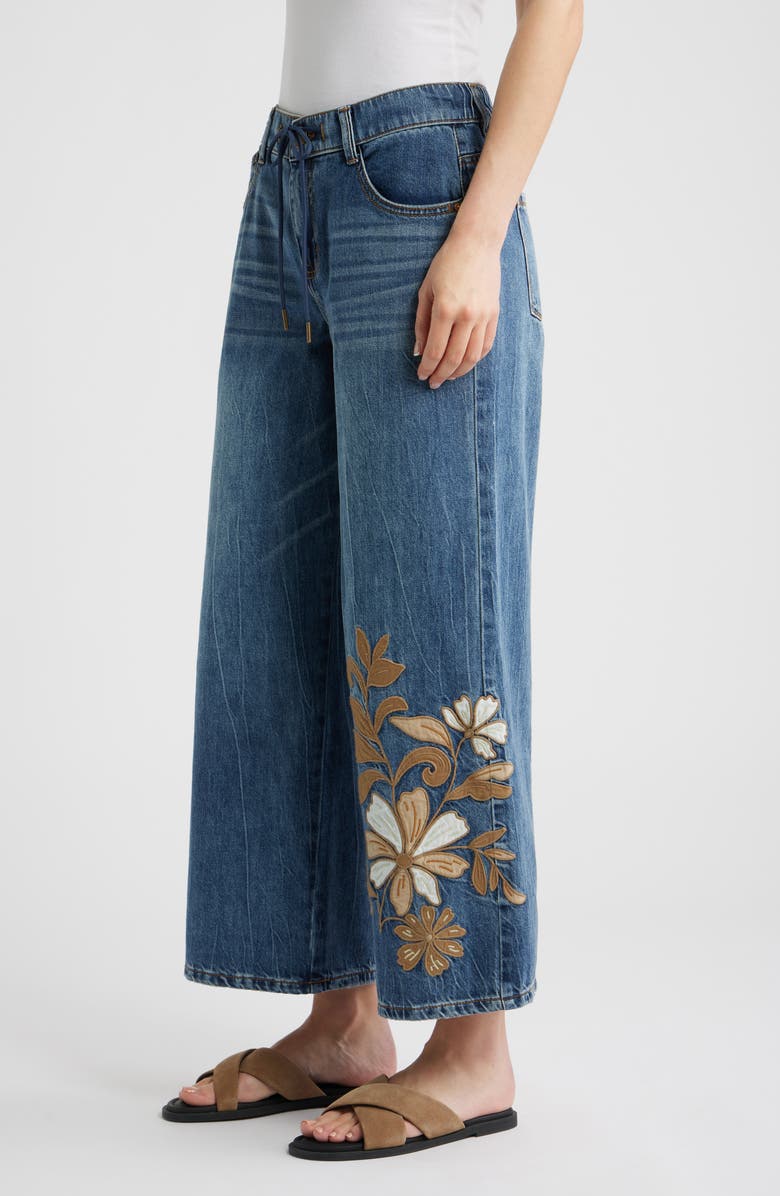 Wit & Wisdom Flower Appliqué High Waist Wide Leg Jeans, Alternate, color, Mid Blue Artisanal