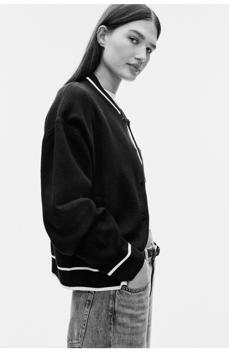 H&M Knitted Baseball Jacket, Alternate, color, Navy Blue