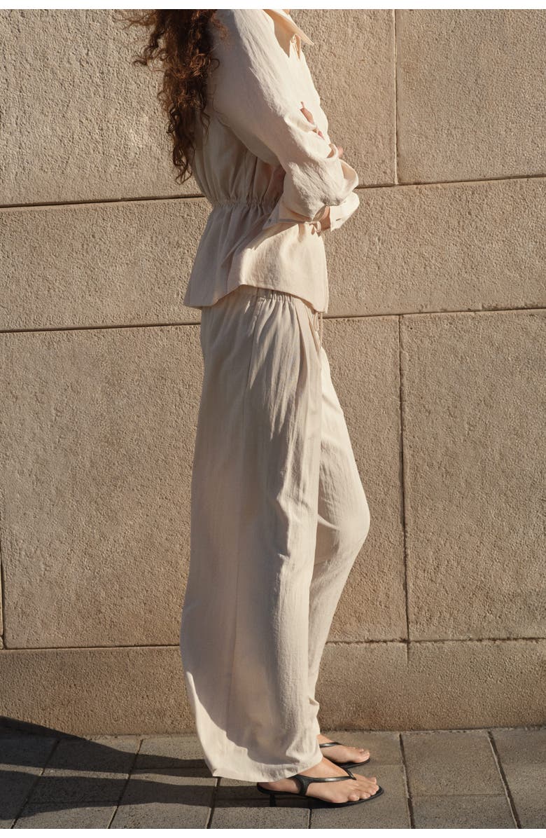 H&M Wide Drawstring Trousers, Alternate, color, Light Beige