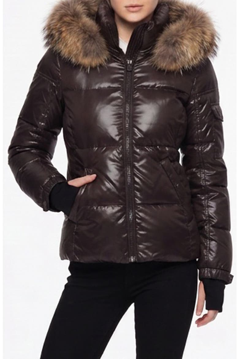 Allie Water Repellent Puffer Jacket with Removable Faux Fur Trim Hood, Main, color, ESPRESSO/ N