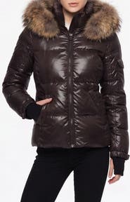 S13 Allie Water Repellent Puffer Jacket with Removable Faux Fur Trim Hood