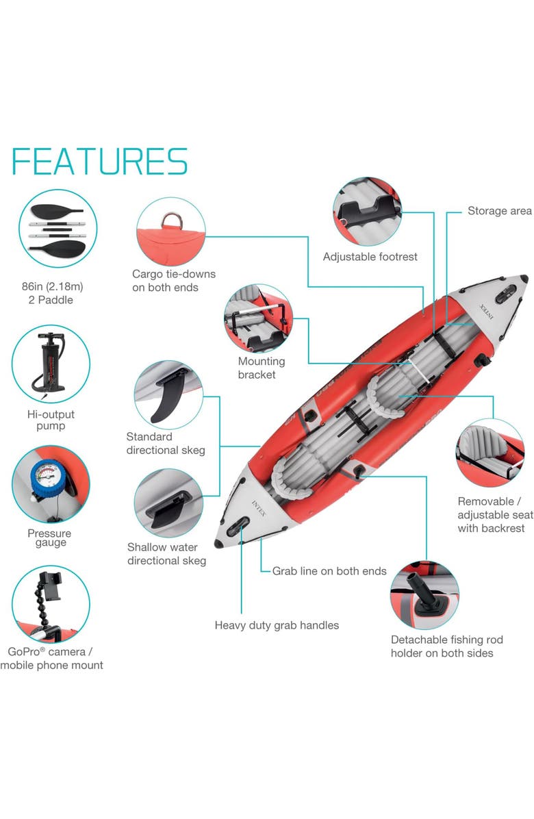 Intex Excursion Pro K2 Inflatable Kayak, Alternate, color, Multicolored
