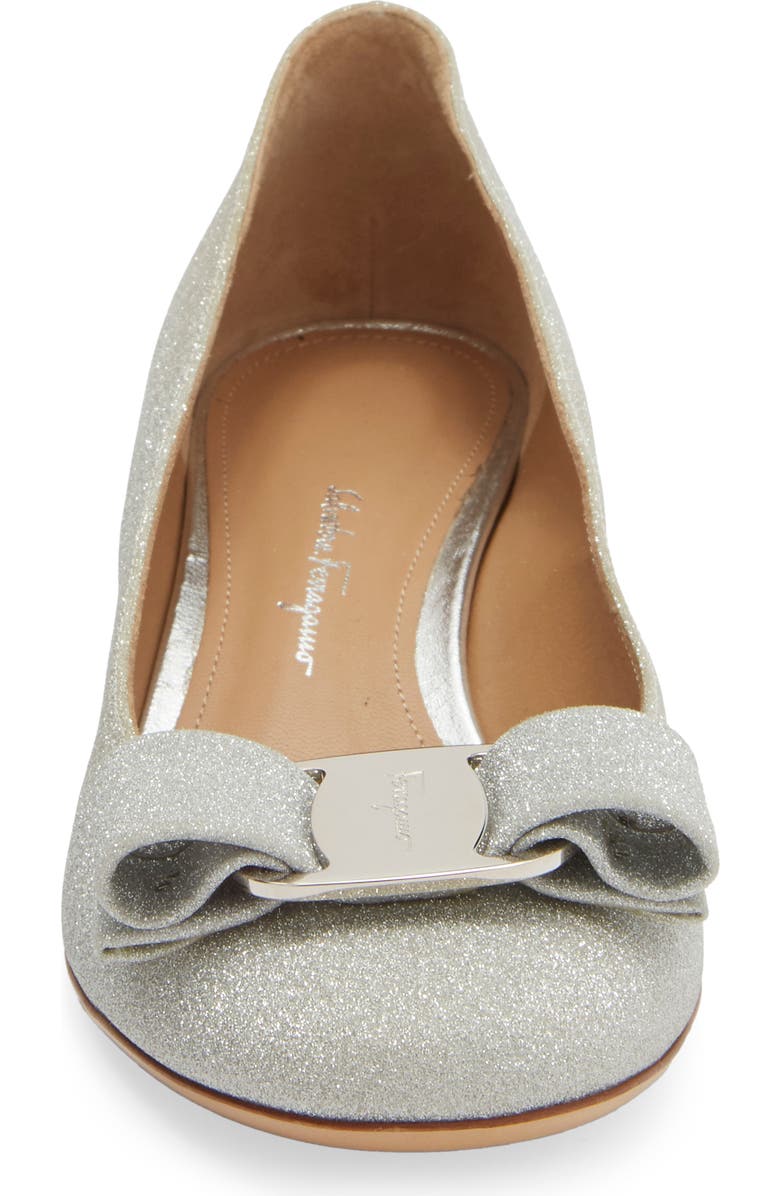 FERRAGAMO Salvatore Ferragamo Vara Bow Glitter Pump, Alternate, color, Argento