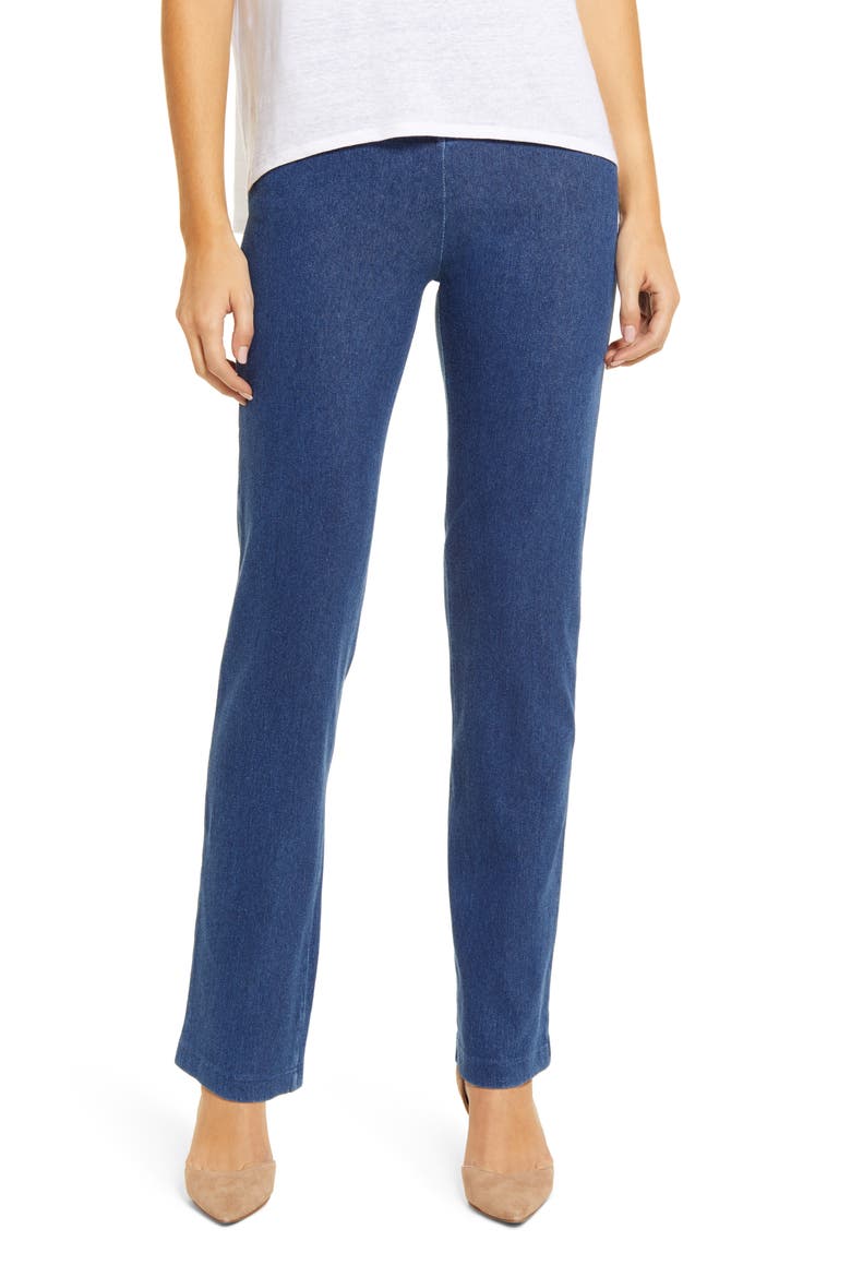 'Lyssentials High Waist Straight Leg Stretch Denim Jeans, Main, color, MID WASH