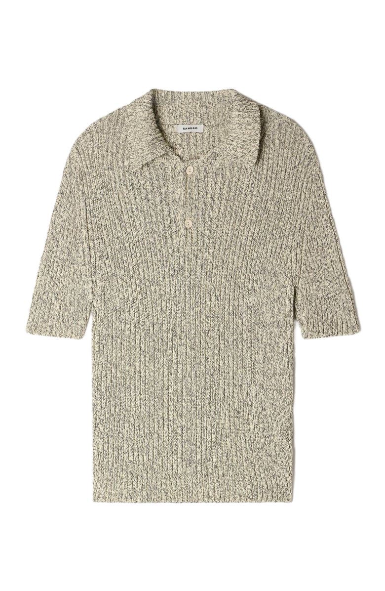 SANDRO Marl cotton knit polo shirt, Alternate, color, White / Black