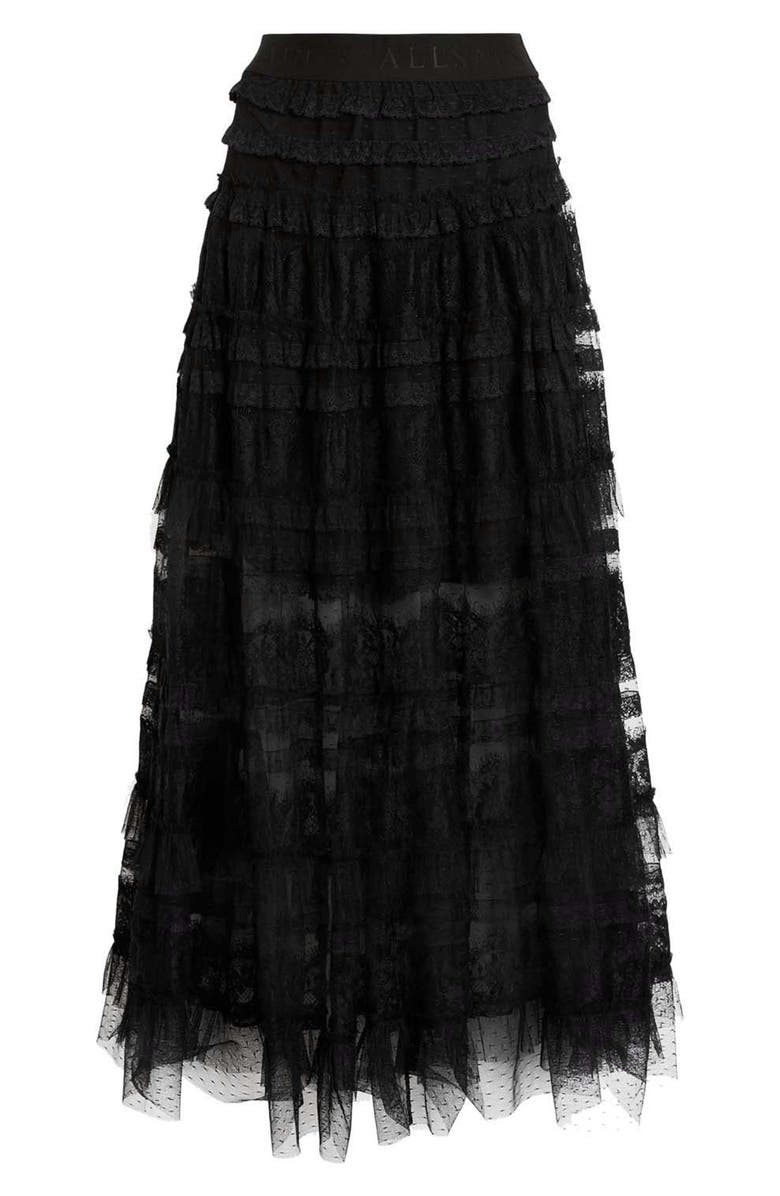 AllSaints Arlea Lace & Tulle Skirt, Alternate, color, Black